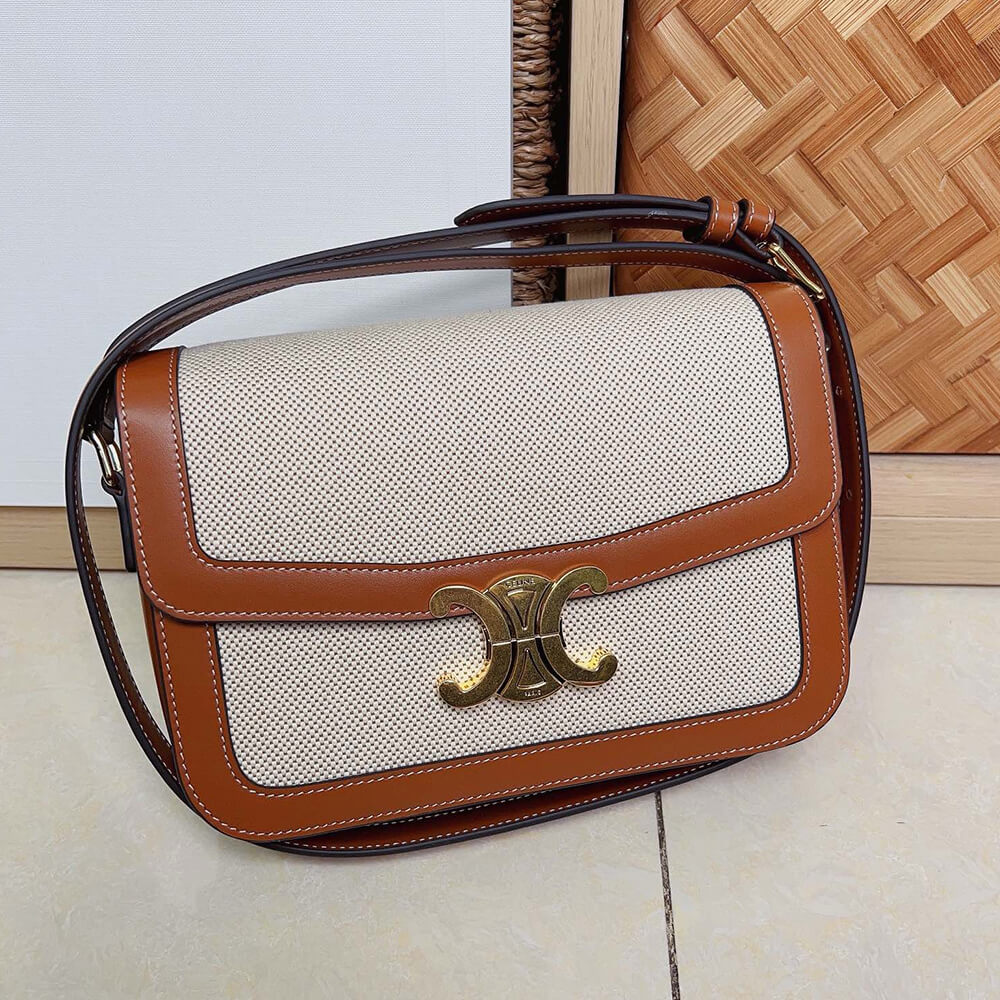 Ce**e classique triomphe bag in triomphe canvas and calfskin(high-end grade)