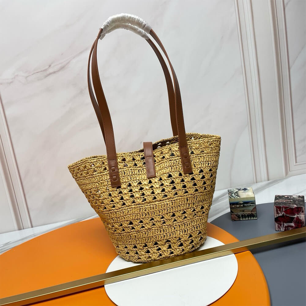 YSL Small Panier Raffia Bag In Brown