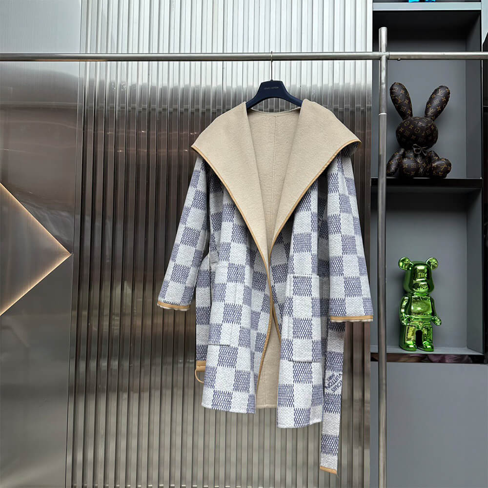 LV Reversible Damier Azur Hooded Wrap Coat(HIGH-END GRADE)