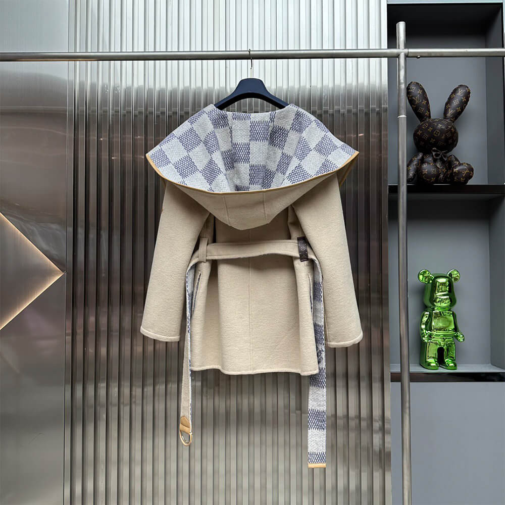 LV Reversible Damier Azur Hooded Wrap Coat(HIGH-END GRADE)