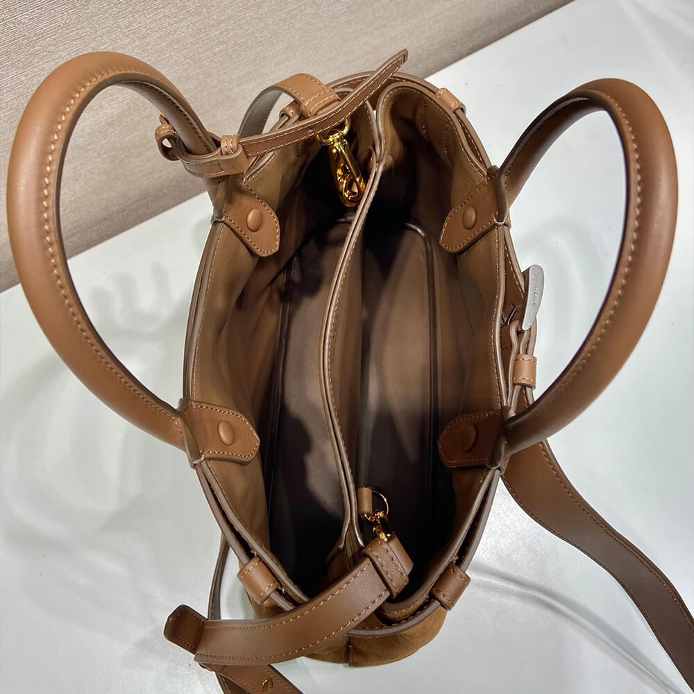 Pra*a buckle small suede handbag with belt(high-end grade)