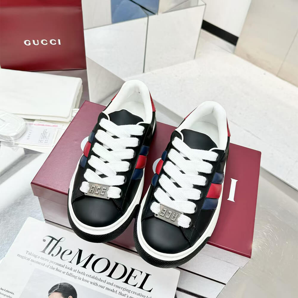 G*u*i ace web stripe leather sneakers